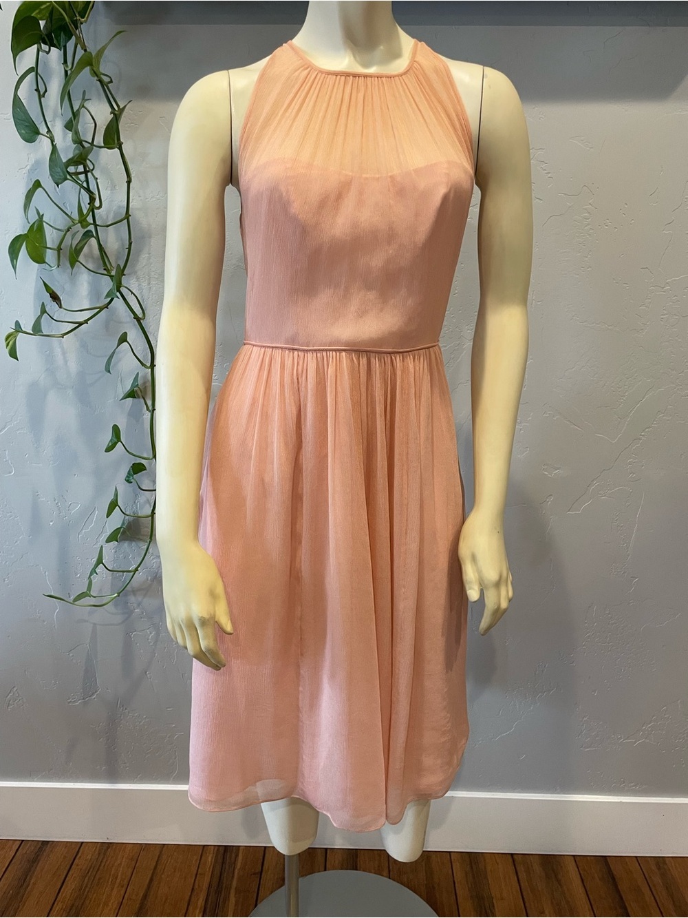 J. Crew Light Peach Sleeveless 100% silk  Halter Midi Dress 0 retail $198